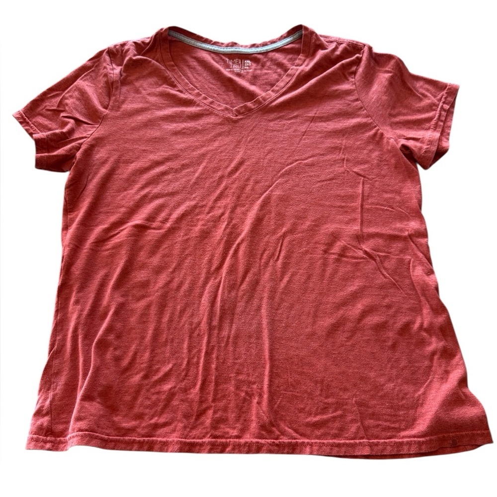 Time and Tru Women's Red V-Neck Short Sleeve T-Shirt XXL